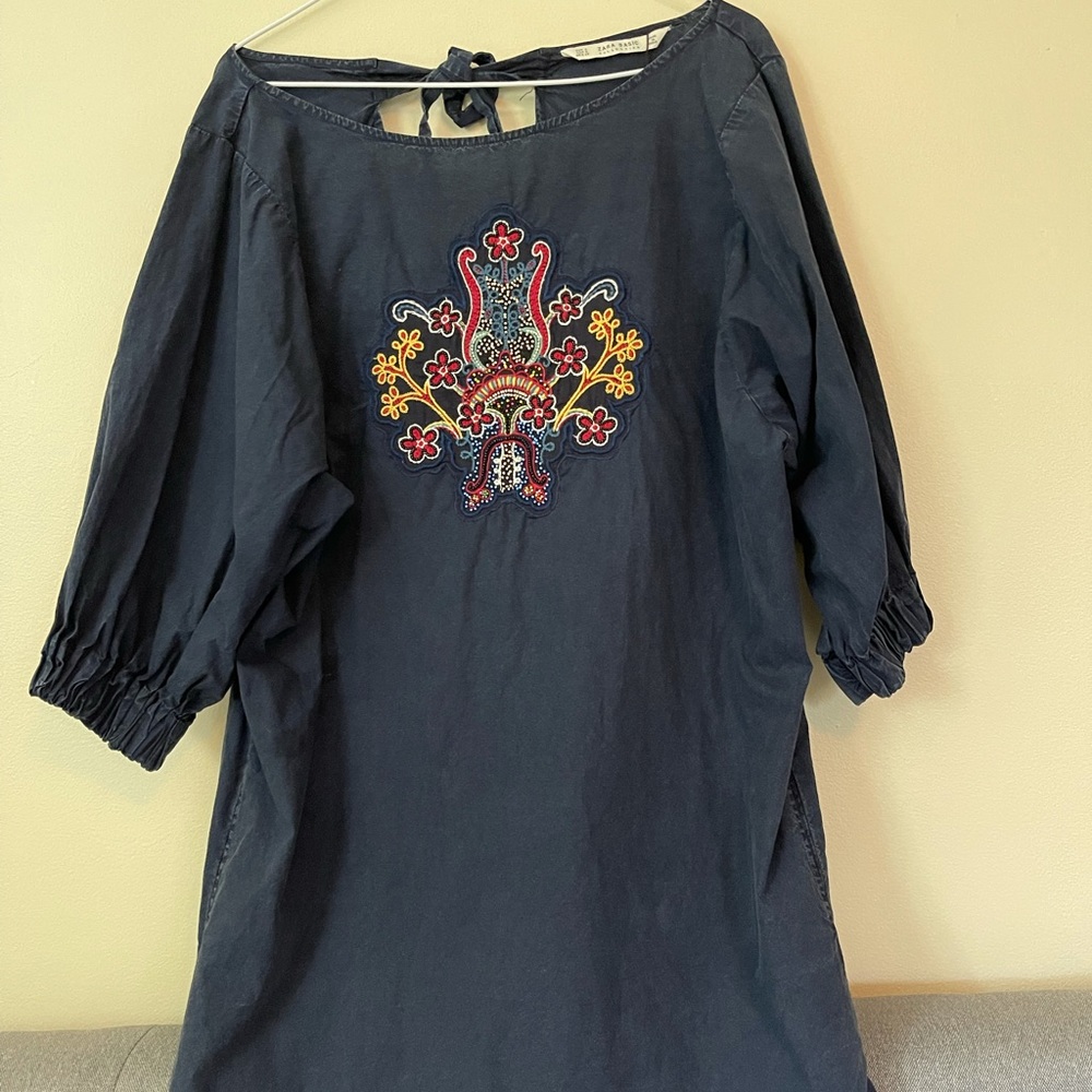 Zara denim embroidered tunic size small